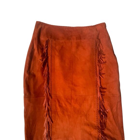 Tamara Mellon Fringed Boho Suede Skirt Burnt Orange 6 $895 - Picture 11 of 16